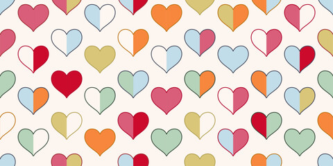 Poster - Hearts are all outlined in black and filled with various combinations of colors, including red, orange, yellow, green, blue, and pink.