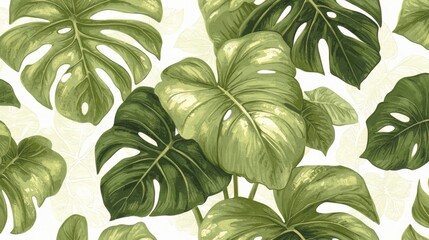 Poster - Green leafy plant with a white background. The plant is a palm tree. The leaves are large and green