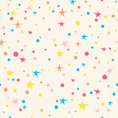 Aufkleber - The stars are in various shades of pink, yellow, and orange, while the dots are in shades of blue, pink, and orange. 
