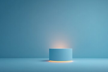 Poster - showcase lone object on illuminated podium immersed in smooth solid color background against vast expanse of immaculate
