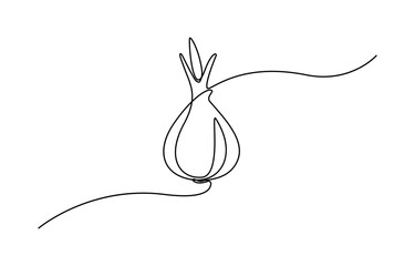 Fototapete - Continuous line drawing of garlic on a transparent background, one line drawing illustration of red onion vegetable.