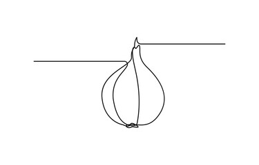 Fototapete - Continuous line drawing of garlic on a transparent background, one line drawing illustration of red onion vegetable.