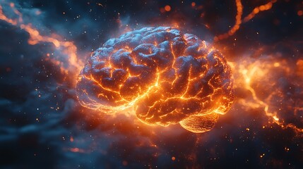 conceptual brain glowing sparks high resolution picture