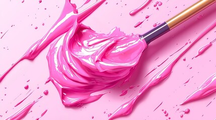 Aufkleber - Pink paint brush with pink paint on it. The brush is in the middle of the image