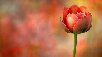 Aufkleber - Red flower is the main focus of the image. The flower is surrounded by a blurry background, which gives the impression of a dreamy, ethereal atmosphere. The flower's vibrant color