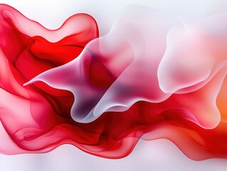 Poster - Abstract waves of translucent red and white blend in a mesmerizing dance of color and form.