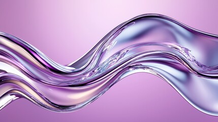 Poster - Abstract fluid wave, a blend of translucent purples and light reflections, flowing motion against pale backdrop.
