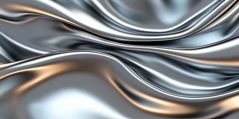 Poster - Abstract, undulating silver fabric with dynamic reflections and flowing, organic shapes, texture and light.