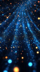 Fototapete - Bright blue and orange particles flow in a digital landscape creating an abstract visual experience