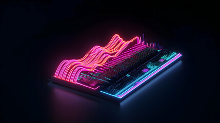 Poster - Abstract Glowing Neon Geometric Landscape