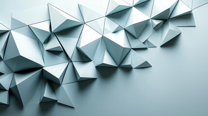 Poster - Series of triangles are arranged in a row, creating a sense of movement and depth. The image is abstract and modern, with a cool, minimalist feel