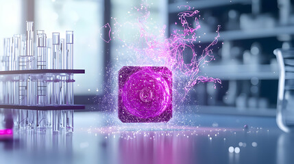 Poster - Glowing Purple Sphere In A Modern Laboratory Setting