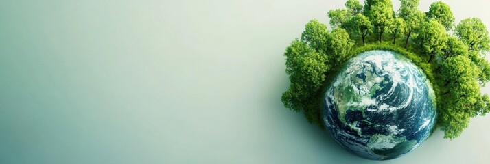 Poster - Minimal earth outline surrounded by lush miniature trees in a clean, modern design highlighting natures beauty