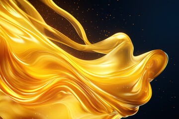 Poster - Fluid Golden Fabric: Shimmering waves of opulent material, catching the light in dynamic folds against a dark background