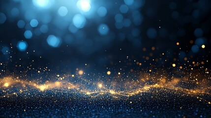 Poster - The image is a blue and gold background with a lot of sparkles. The sparkles are scattered all over the background, creating a sense of movement and energy