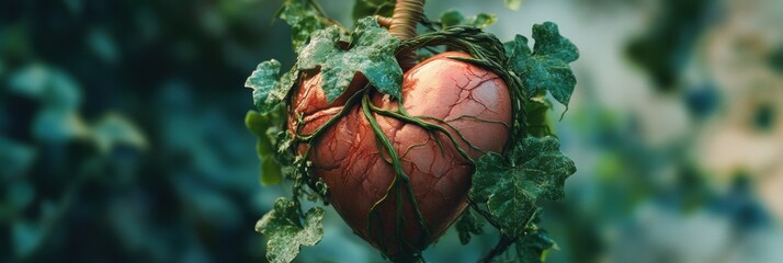 Leinwandbilder - Heart entwined with lush green vines and leaves symbolizes natures healing power and connection to life