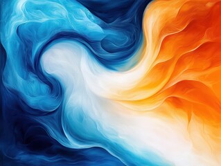 Poster - Abstract swirl of colors: Blue and orange blend in a vibrant, dynamic composition, painted with soft strokes.
