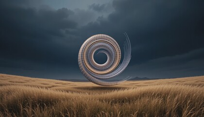 Poster - Dynamic swirl formation in golden wheat fields under dramatic skies digital art nature landscape surreal perspective