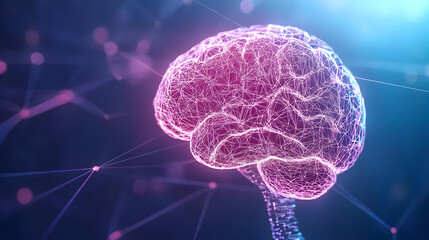 Poster - Digital Representation Of Human Brain With Pink And Purple Glowing Dots