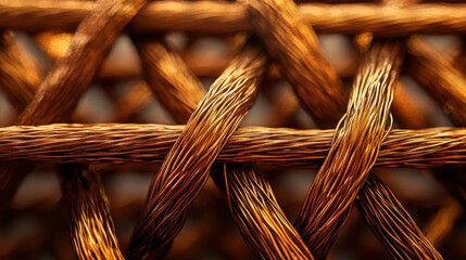 Poster - Intricate Close-Up of Woven Texture with Warm Golden Tones Highlighting Unique Patterns