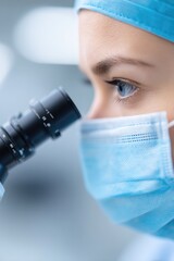 Aufkleber - medical researcher in protective gear examining cloned cell cultures under microscope high-tech biot