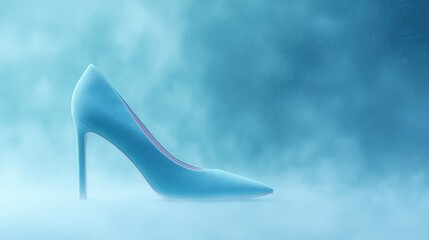 Poster - surreal rendering of high heels floating in swirling mist of light set against textured gradient background with ample