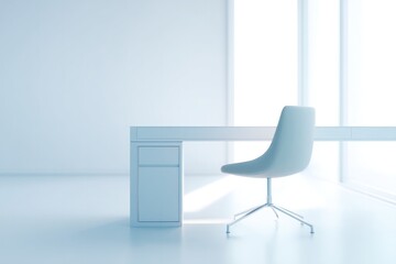 Poster - ergonomically designed office desk and chair set in modern workspace featuring sleek lines and contours providing ample