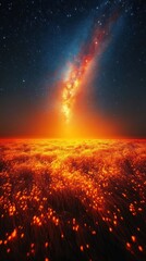 Wall Mural - Fiery celestial sunrise over a fiery plane