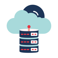 Poster - Cloud Database Icon with Server Stacks and Cloud Background  