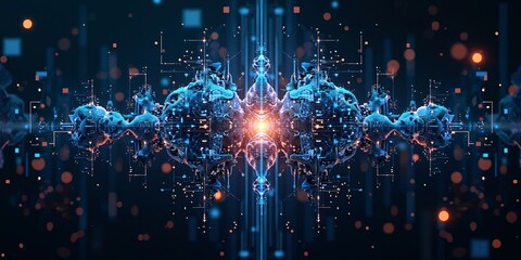 Poster - Bold tech-inspired abstract of layered dimensional shapes, glitch effects, data visuals