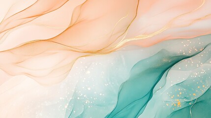 Poster - Ethereal Abstract Fluid Art with Soft Pastel Colors and Gold Accents