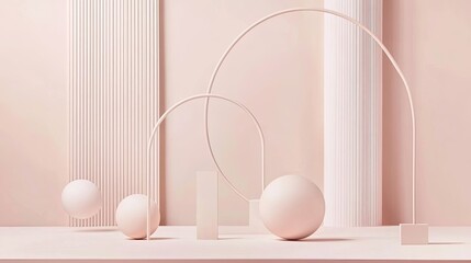 Aufkleber - Abstract composition with spheres and arches in soft pastel tones
