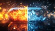 © Anastasiia - Fragile glass capsule containing contrasting elements of fire and ice, symbolizing dualistic natural phenomena and opposing forces