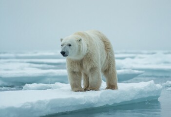 a polar bear standing on a large chunk of ice in the ocean