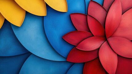 Poster - Colorful Abstract Floral Design with Round and Petal Shapes in Bright Blue, Yellow, and Red Tones