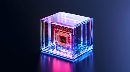 Poster - Glowing Technological Chip In Transparent Box