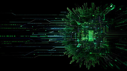 Poster - Abstract Digital Explosion in Green and Black