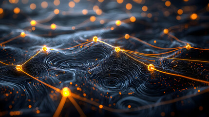 Poster - Abstract Network Design With Orange And Yellow Lights