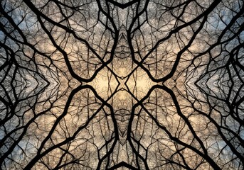  Bare tree branches kaleidoscope art background