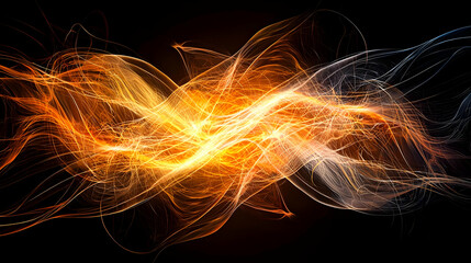 Poster - Abstract Glowing Waves In Orange And Blue