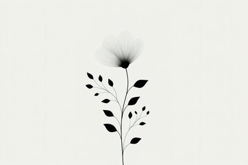 Poster - Elegant black and white flower illustration with delicate leaves on a soft background