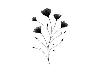 Poster - Elegant black floral design with delicate petals and slender stems against a white background