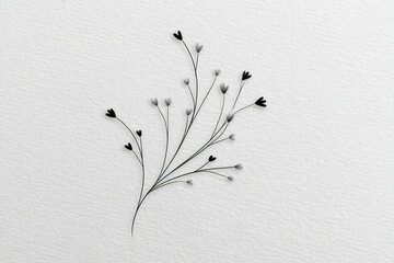 Poster - Delicate black and white floral design featuring heart-shaped elements on textured paper backdrop