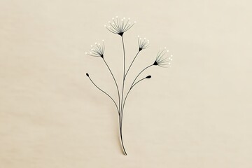 Poster - Delicate black line drawing of wildflowers on a soft beige background showcasing elegance and simplicity