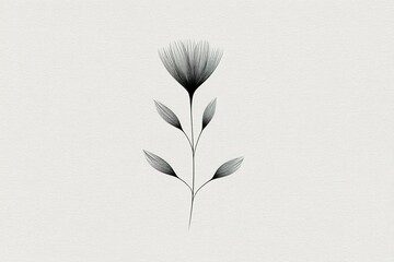 Poster - Delicate black and white floral illustration showcasing a graceful flower and leaves on a soft background