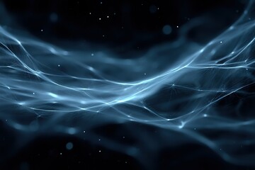 Fototapete - Ethereal blue waves of light dance in the dark expanse, creating a mesmerizing visual display of motion and fluidity