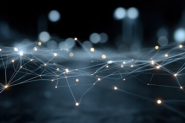 Fototapete - Digital connections and light reflections create an abstract network on a dark background at night