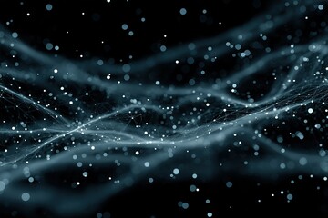 Fototapete - Visual representation of abstract blue and white particles flowing in a dark space during a digital art exploration