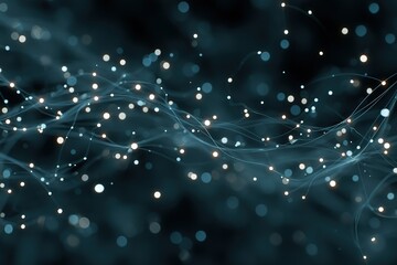 Fototapete - Dynamic abstract wave patterns with glowing particles create a mesmerizing visual experience in deep blue hues