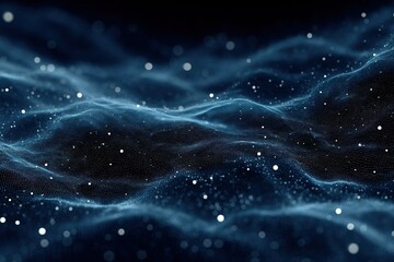 Fototapete - Digital wave patterns illuminated by sparkling particles in a dark space atmosphere